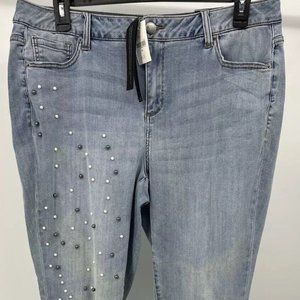 NEW Lane Bryant Women's sz‎ 20 Denim Ankle Skinny Distressed Stretch Jeans Beads